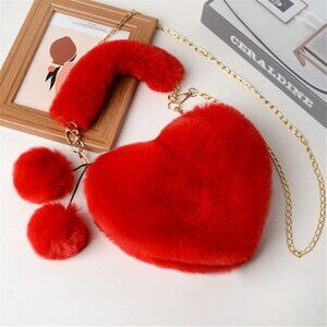 Heart shape soft red plush purse